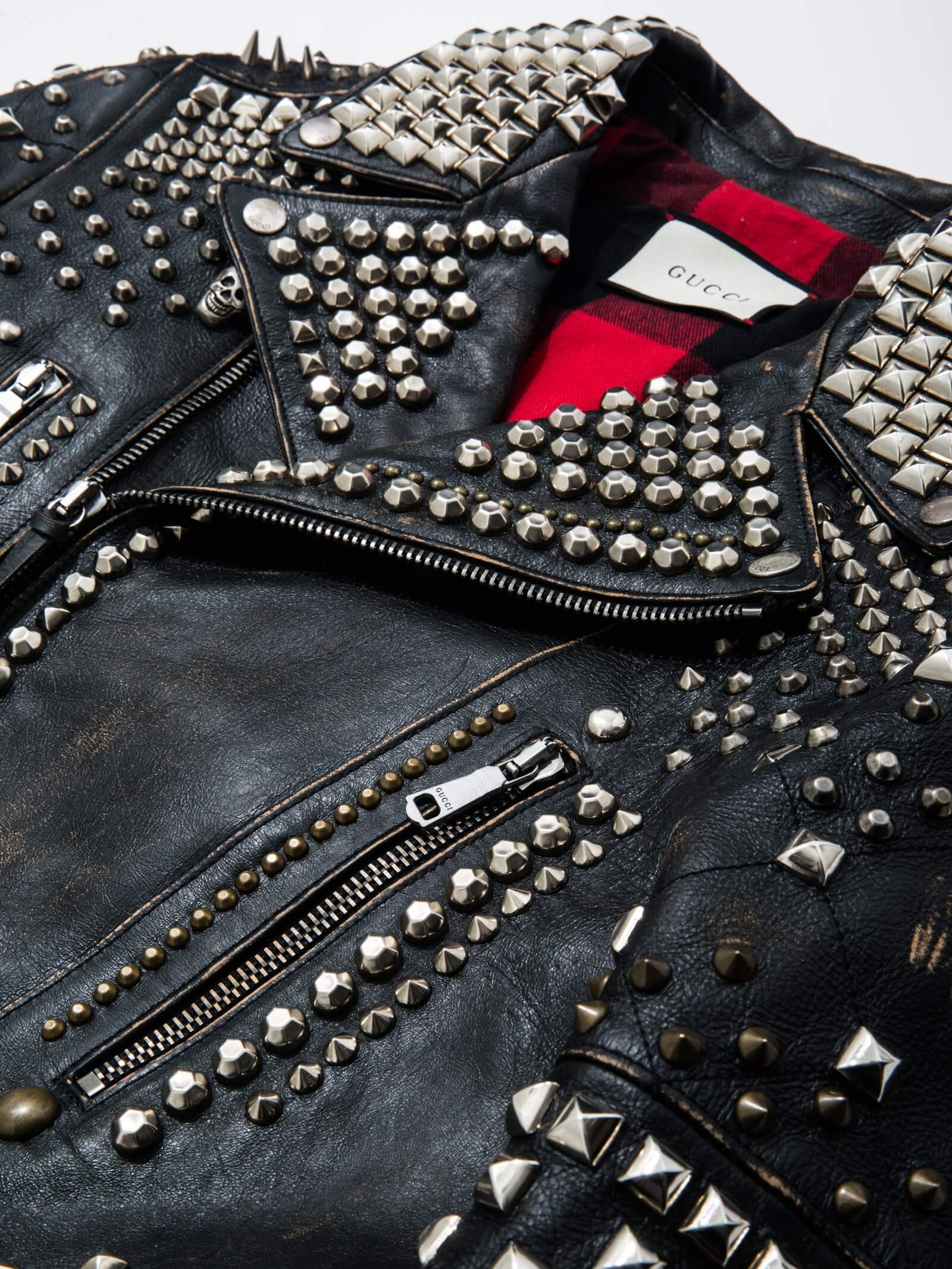 Studded Biker Jacket And Printed Leather For Men