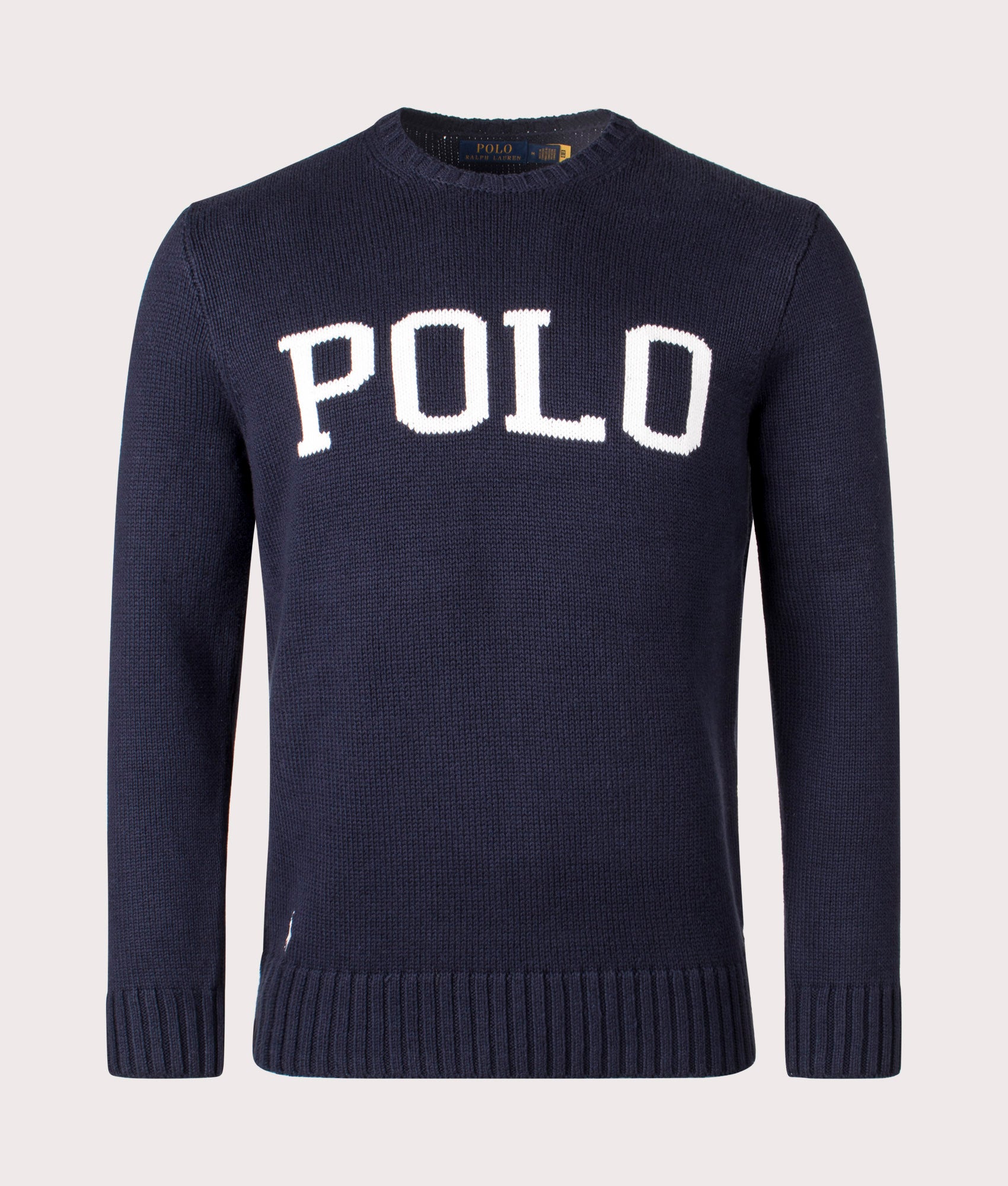 Polo Ralph Lauren Logo Intarsia Cotton Jumper in Hunter Navy EQVVS