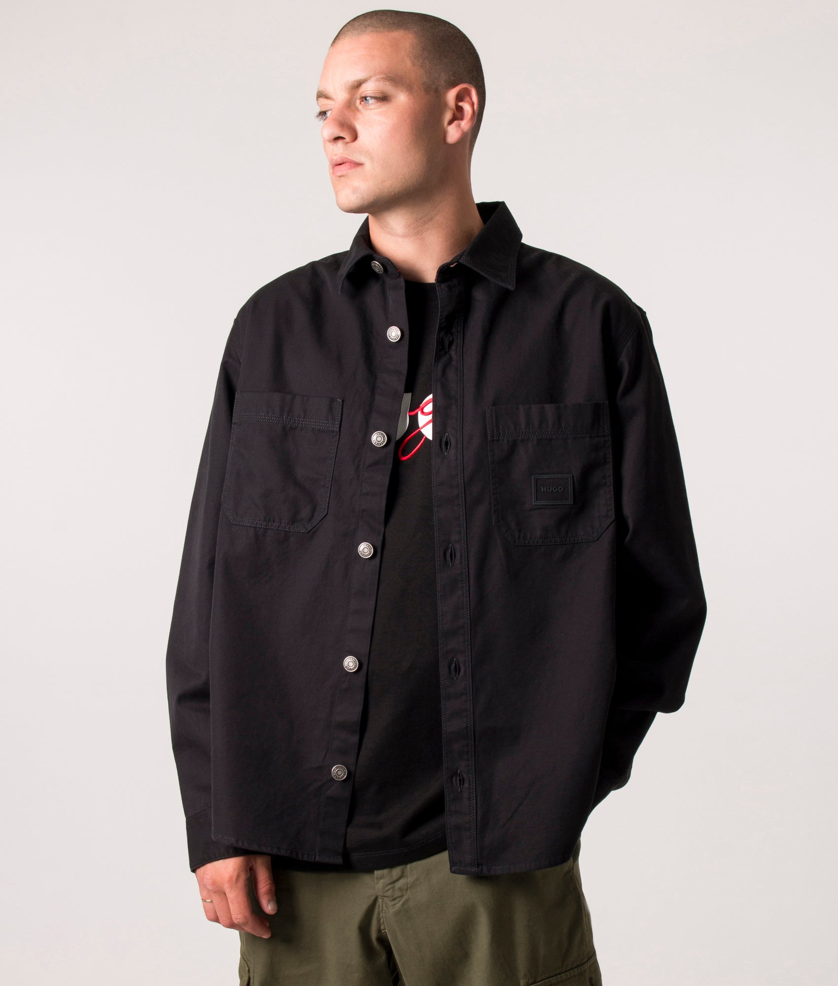 HUGO - Oversized-fit overshirt in cotton twill with patch pockets