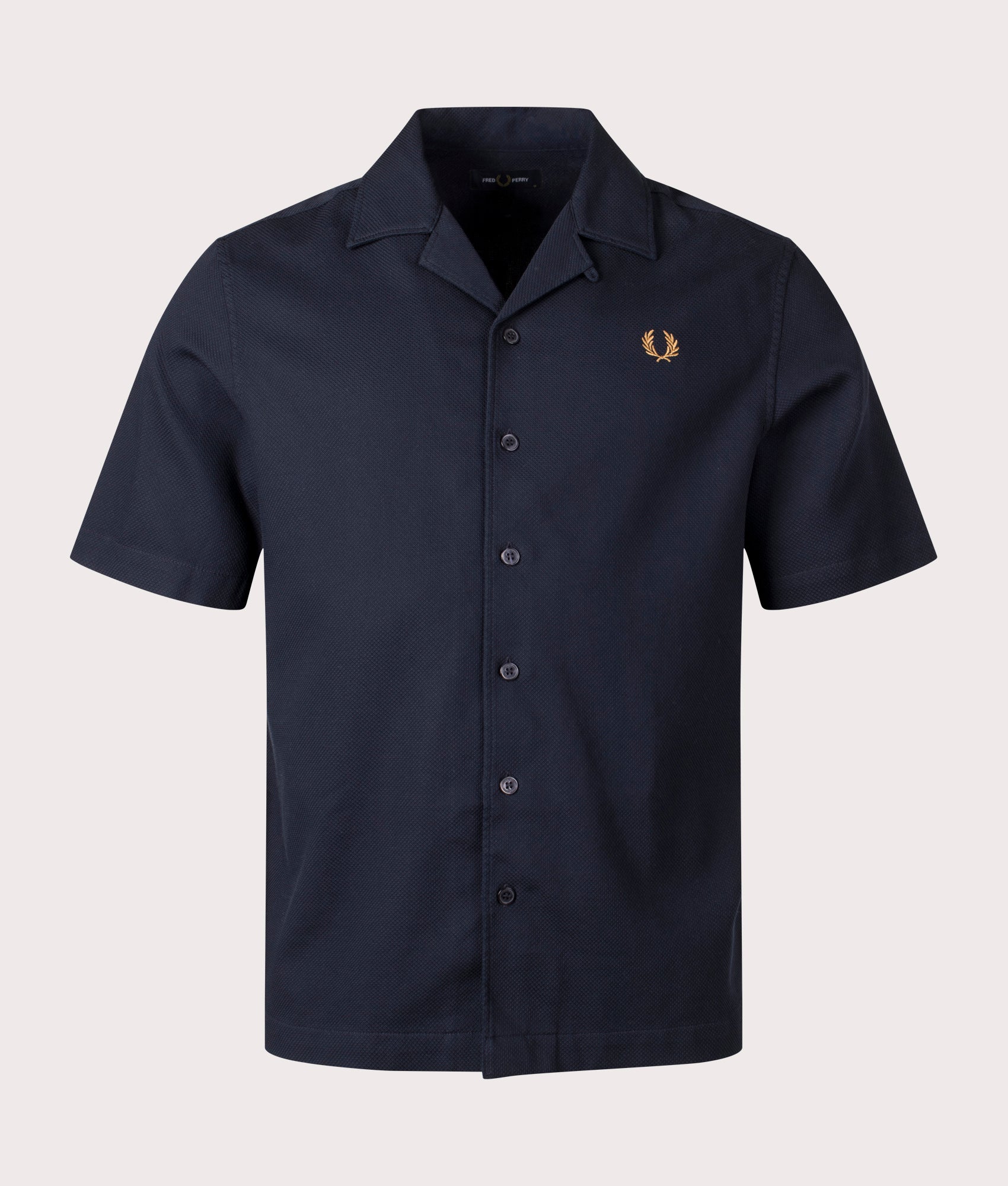 Pique Texture Revere Collar Shirt in Navy Fred Perry EQVVS Mens