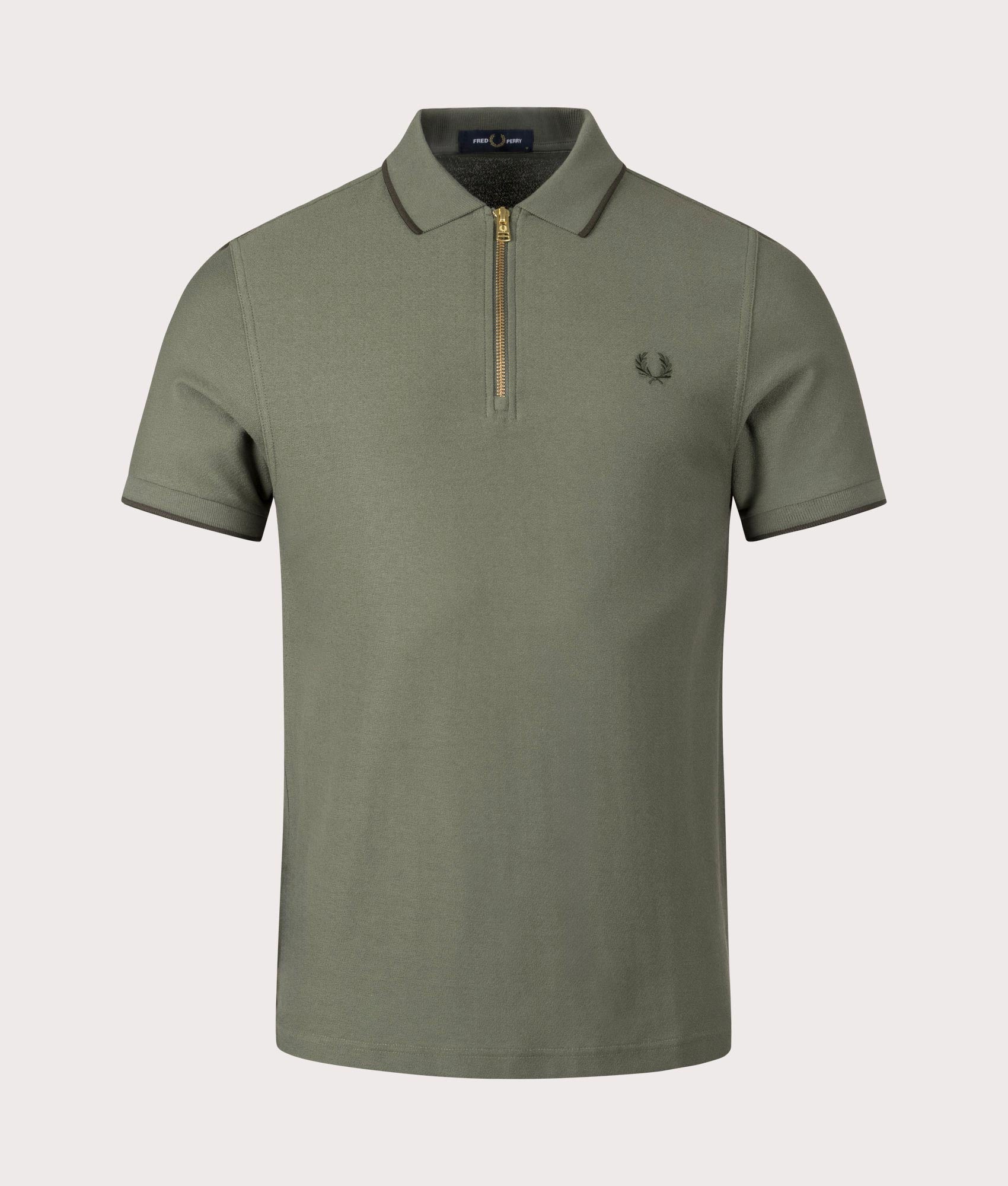 Crepe Pique Zip Neck Polo Shirt Laurel Wreath Green Fred Perry EQVVS