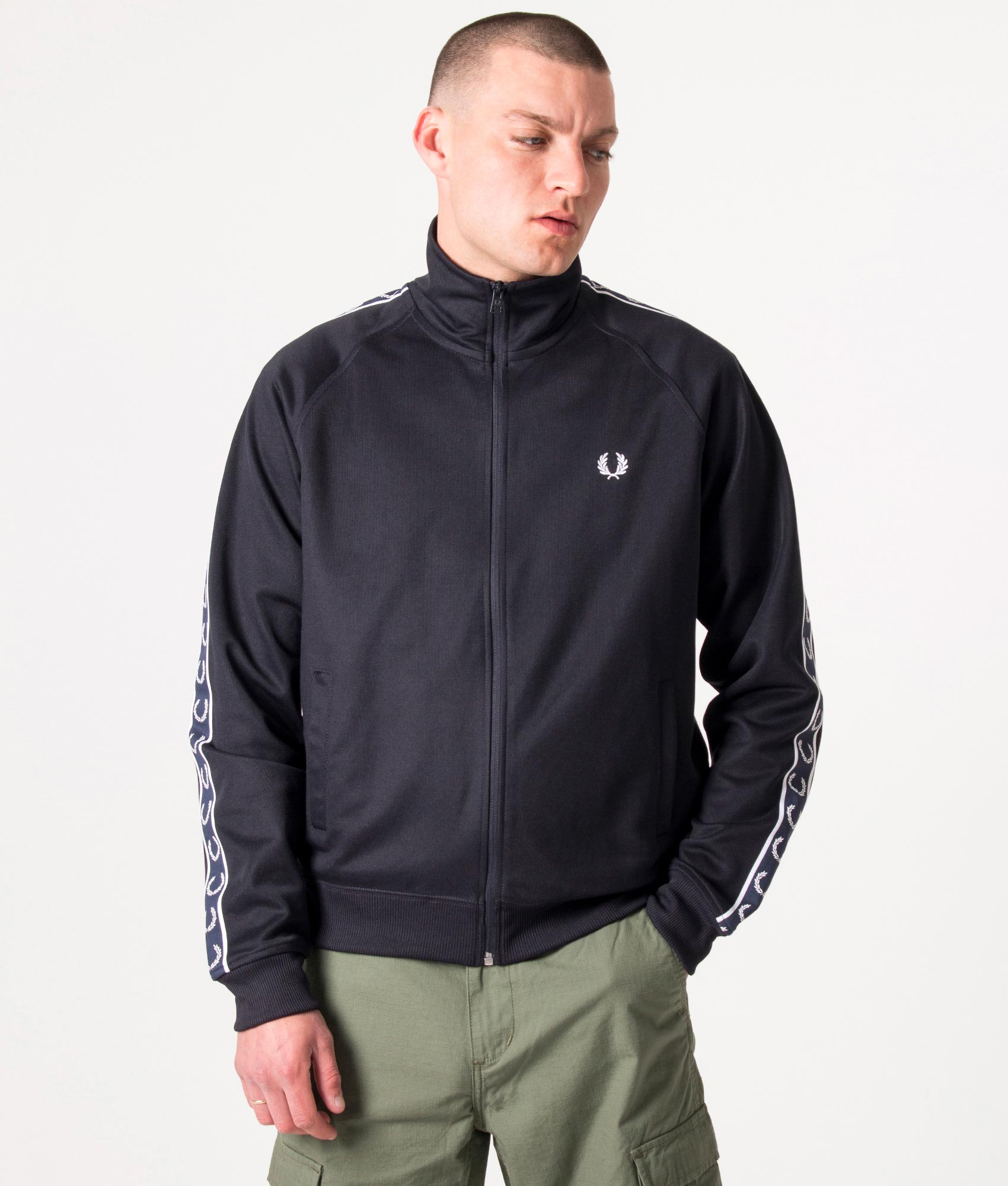 Fred Perry Sportswear Tracksuit Top Black with Logo Strip on Arms