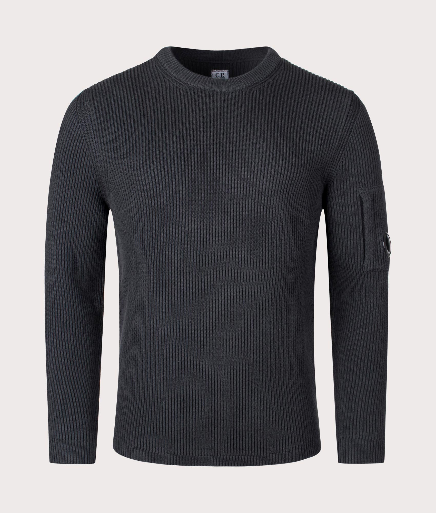 CP Company Full Rib Knitted Jumper in Black Sand EQVVS Menswear