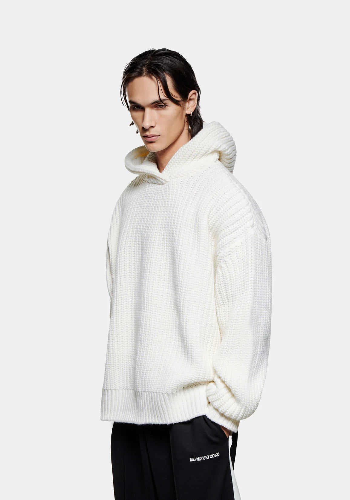 MKI Miyuki Zoku Chunky Rib Knit Hoodie in Off White EQVVS Menswear