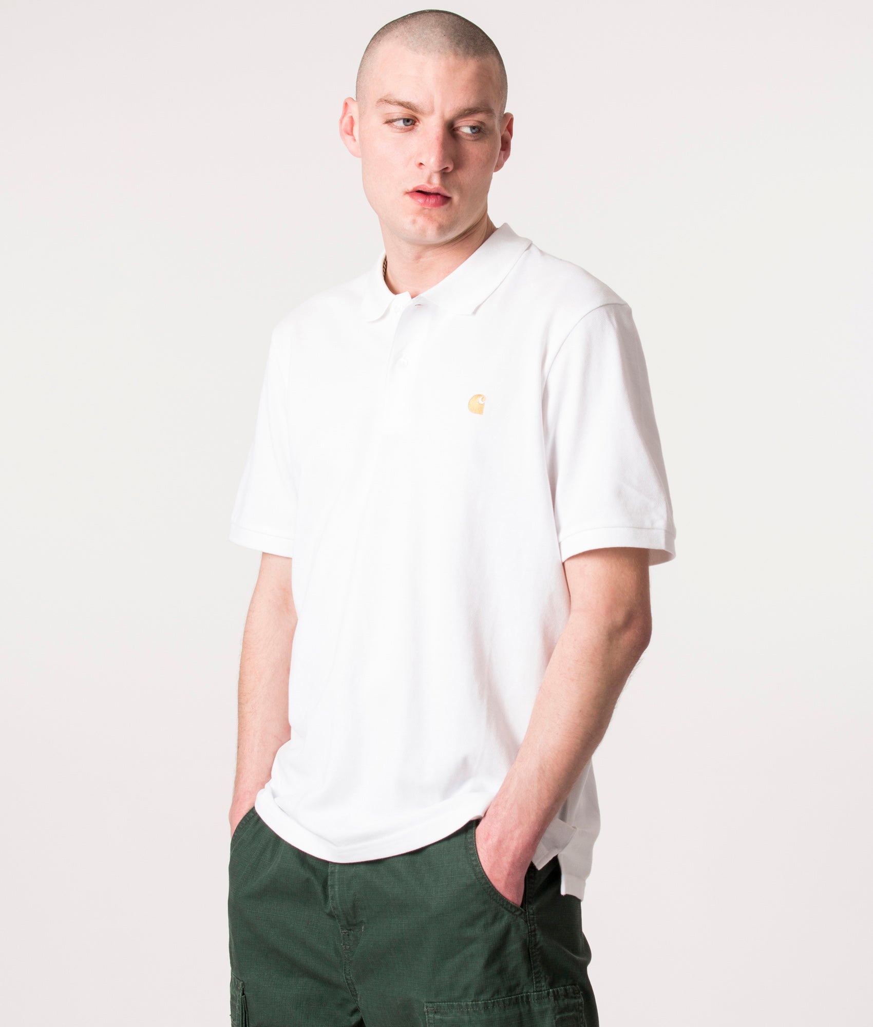 Carhartt WIP Mens Slim Fit Cotton Pique Polo Shirt White