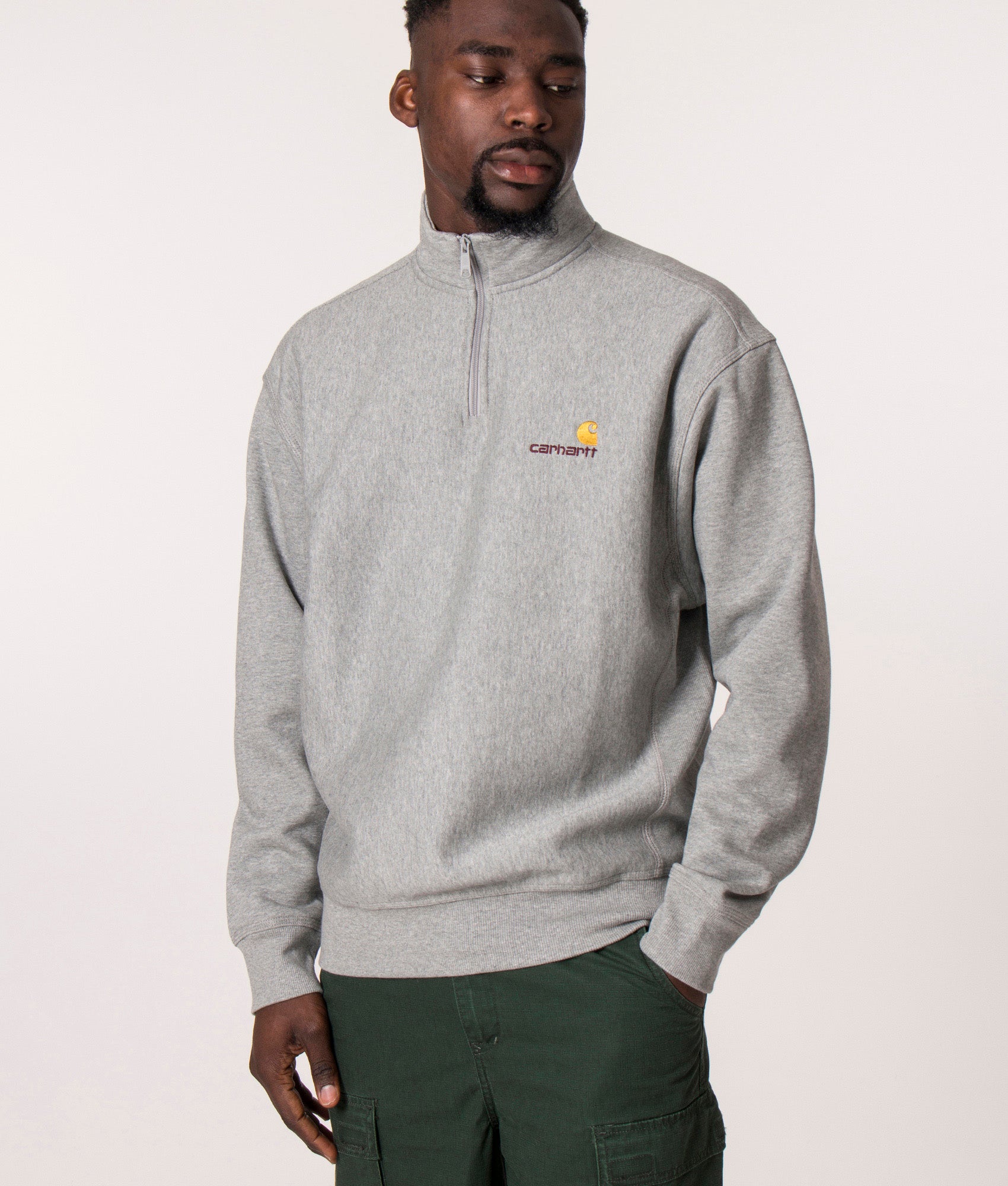 Carhartt wip half zip discount american script sweat ash heathe