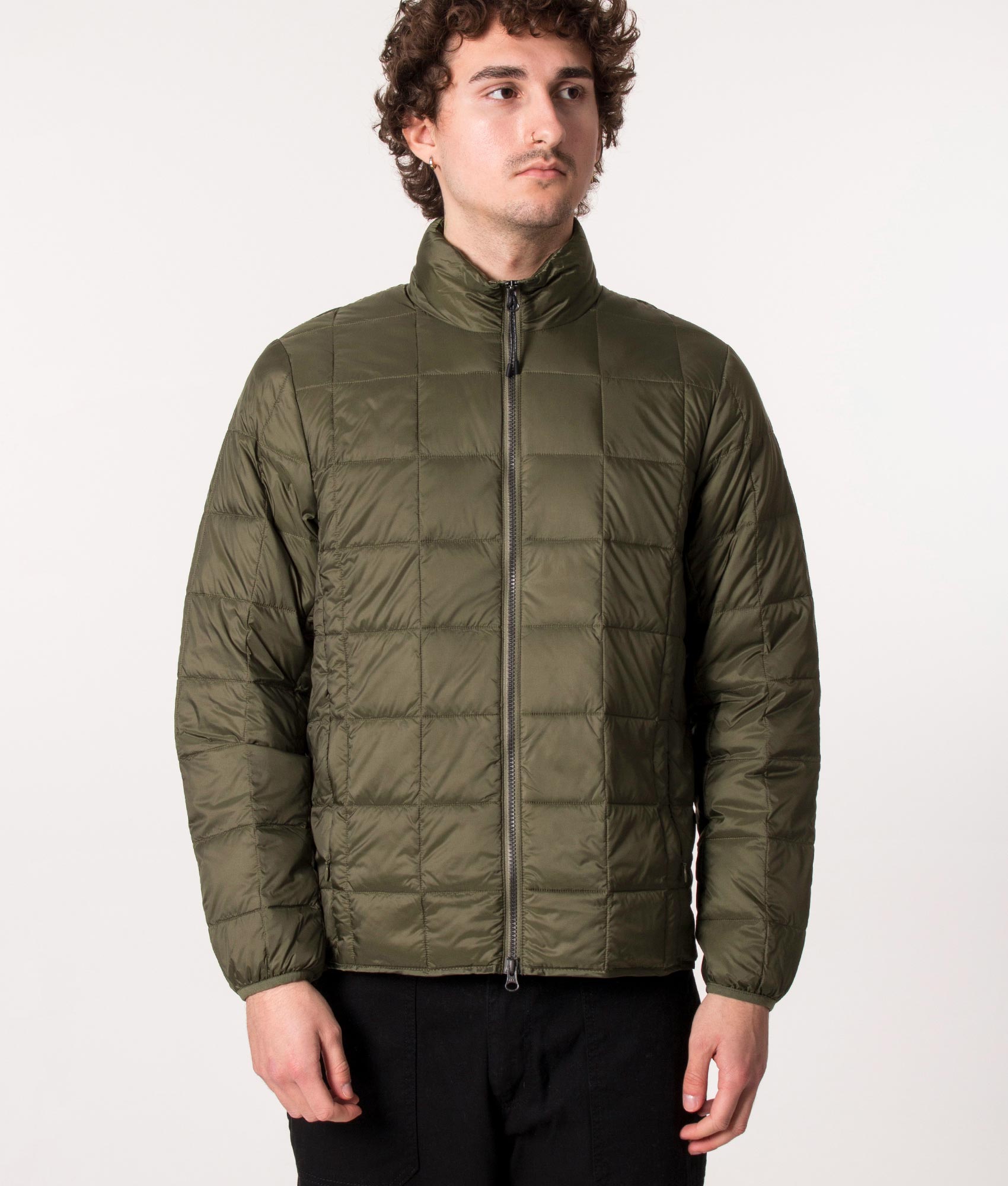 Zip Through Hi Neck Down Jacket Olive | TAION | EQVVS