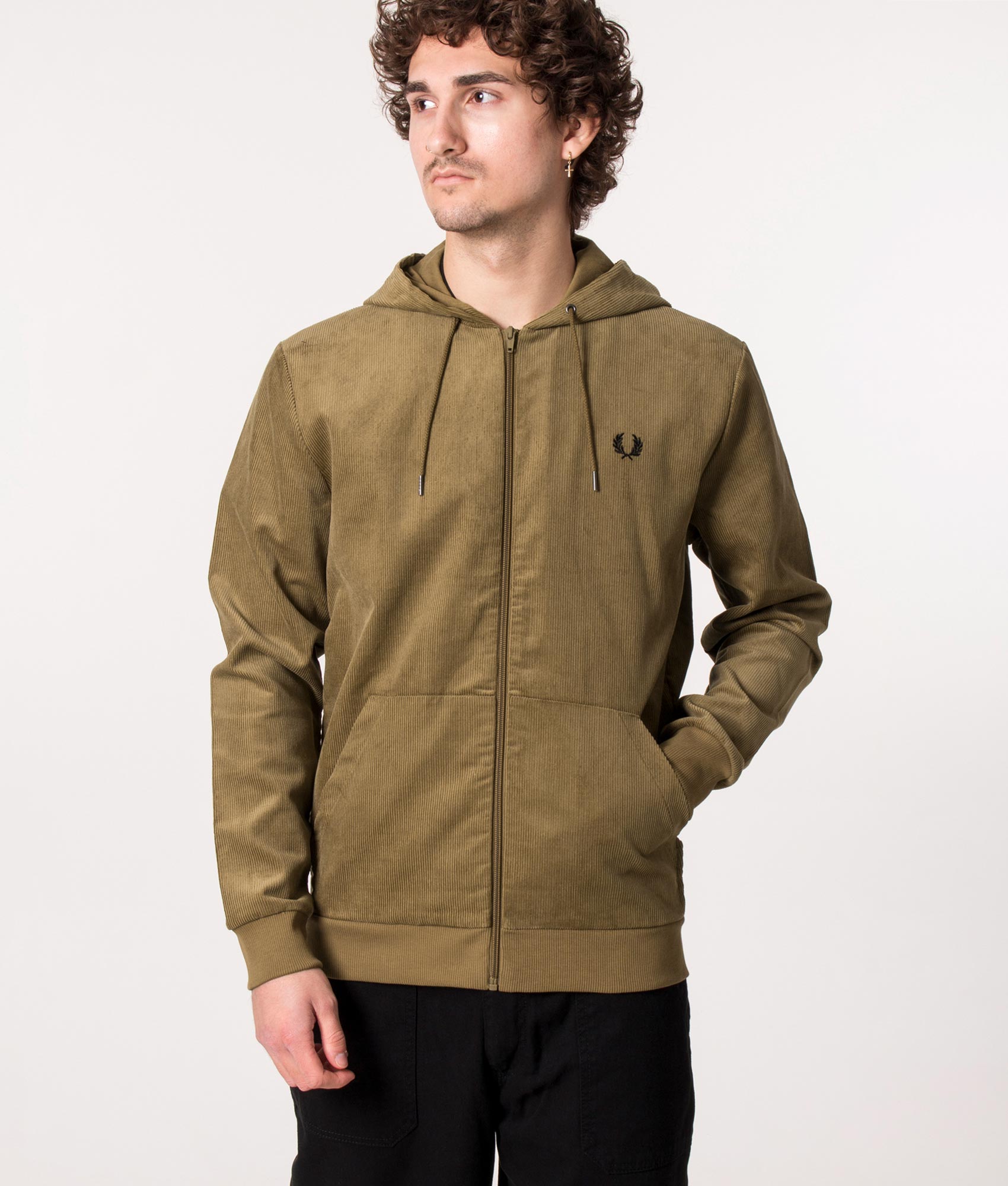 Zip Through Corduroy Hoodie Shaded Stone | Fred Perry | EQVVS