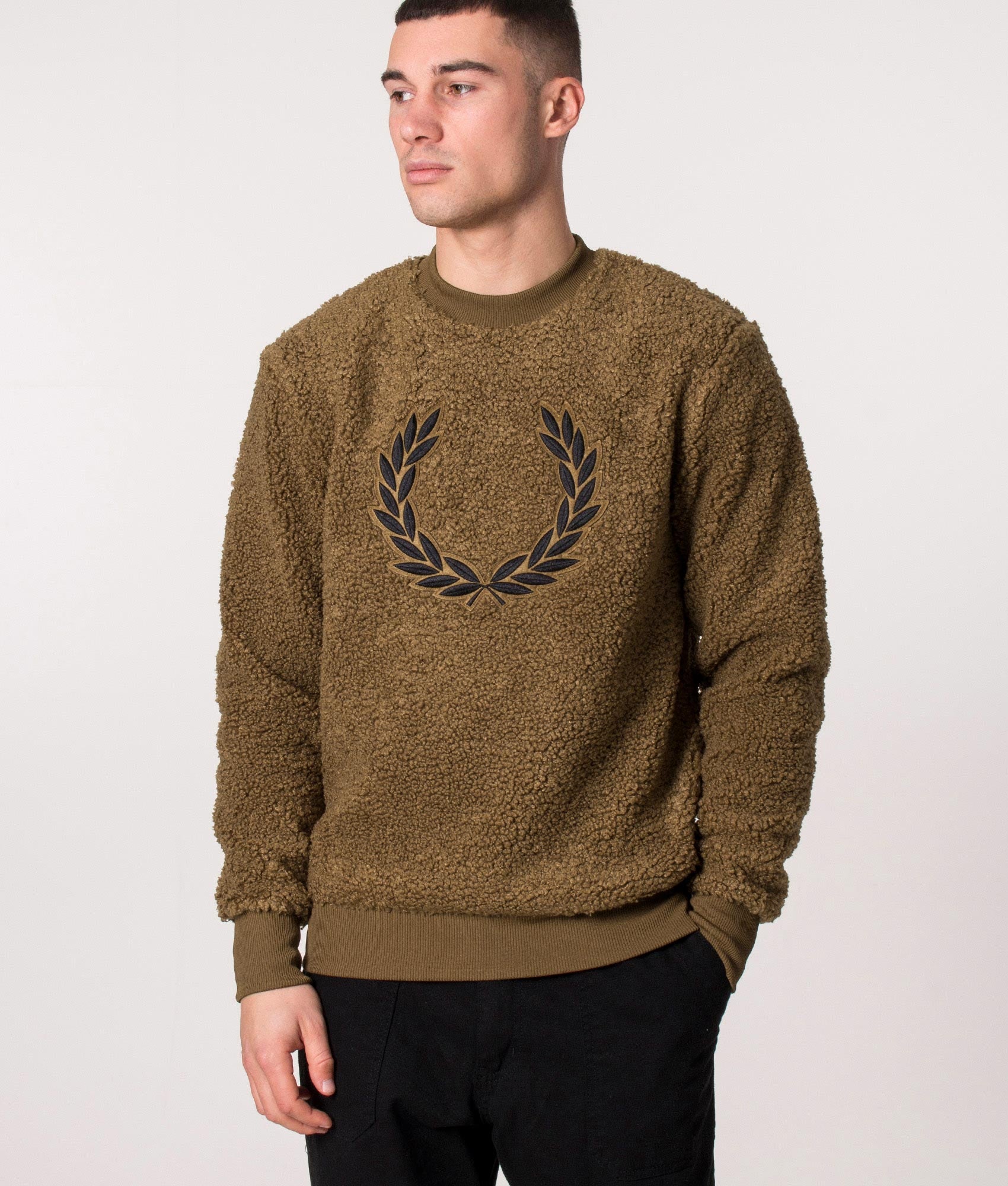 Relaxed Fit Borg Fleece Sweatshirt Shaded Stone | Fred Perry