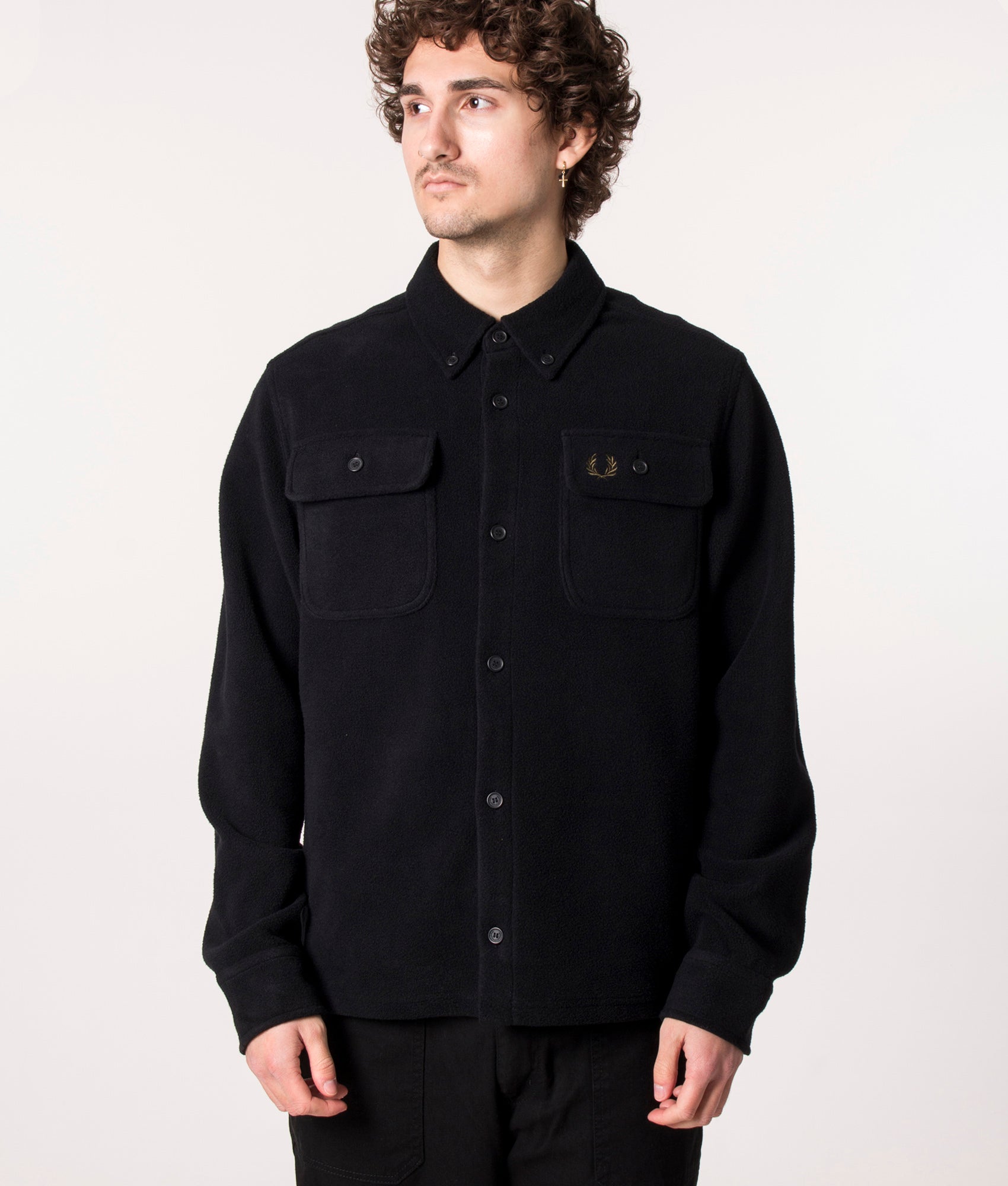 Relaxed Fit Reverse Fleeceback Overshirt Black | Fred Perry | EQVVS