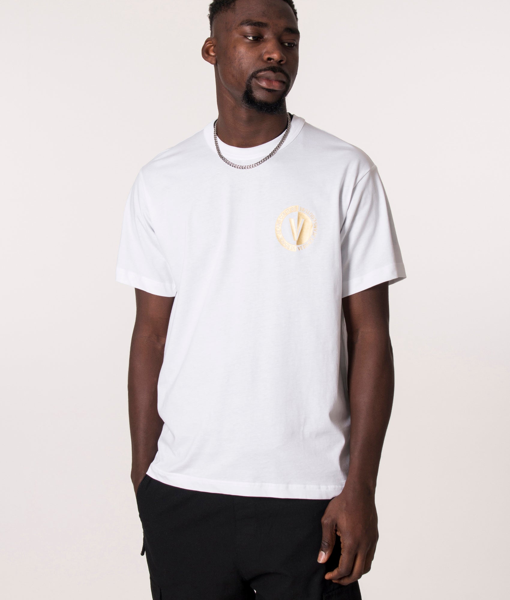 White V-Emblem T-Shirt by Versace Jeans Couture on Sale