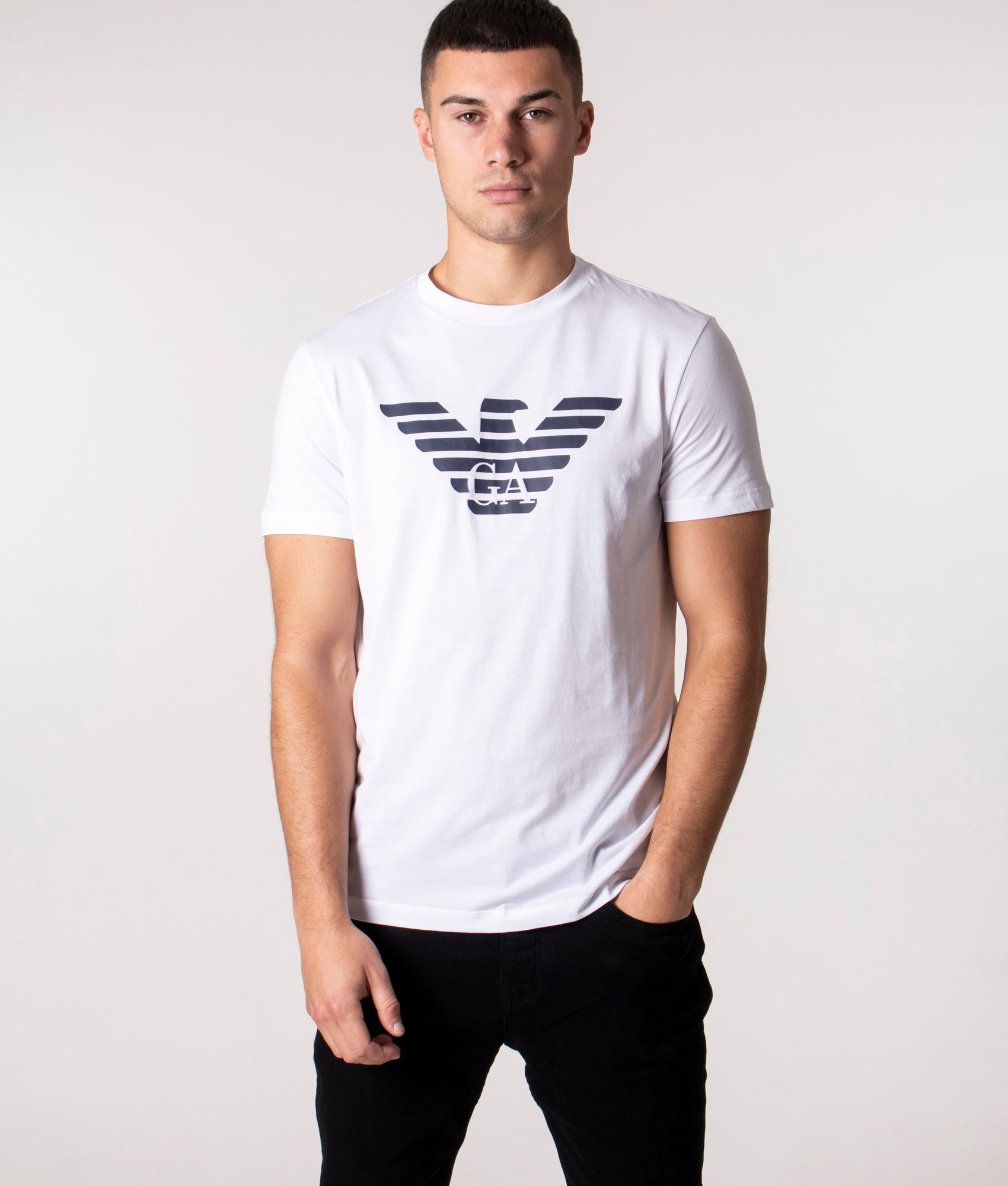 Slim Fit Pima Jersey Eagle Logo T Shirt White Emporio Armani EQVVS