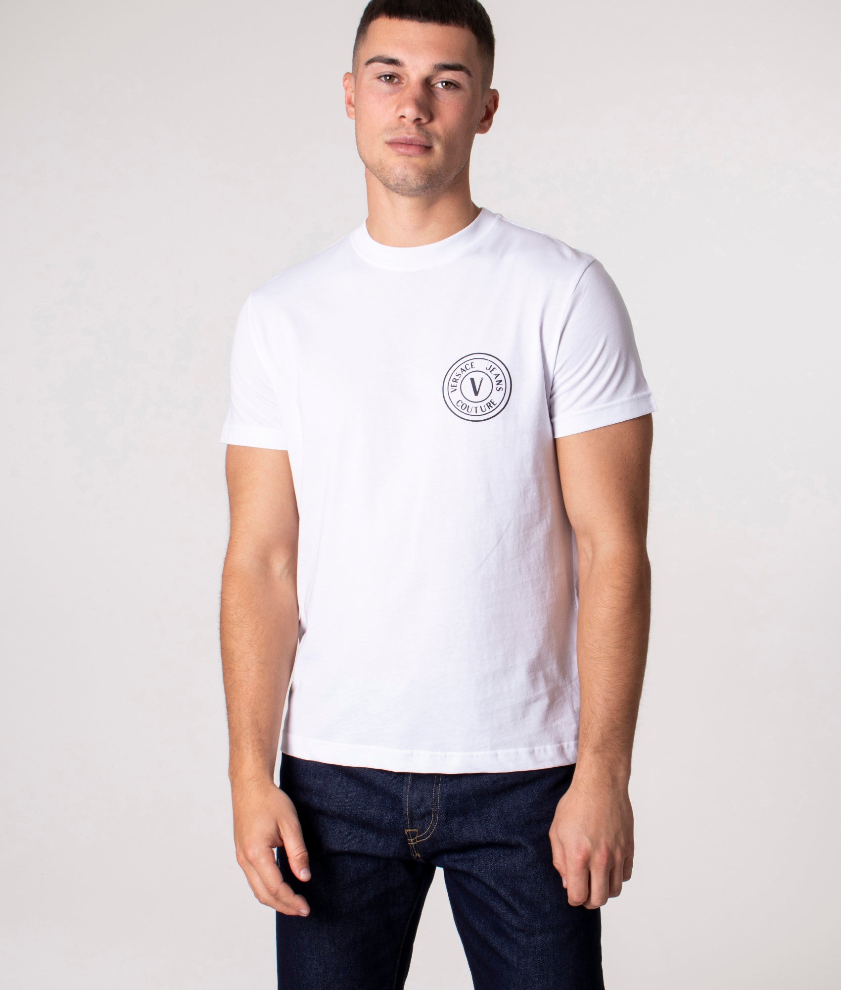 V Emblem White T-Shirt | Versace Jeans Couture | EQVVS