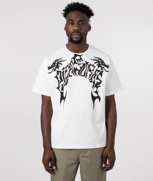 Dragon Heavyweight T-Shirt in White by Pleasures. EQVVS Model Shot. 