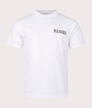 Vertical T-Shirt in White by Pleasures. EQVVS Front Angle Shot.