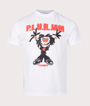 P.L.U.R. Jam T-Shirt in White by Pleasures. EQVVS Front Angle Shot.