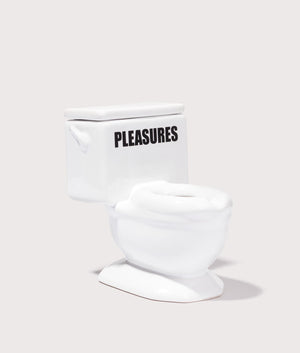 Toilet Ashtray in White by Pleasures. EQVVS Menswear Side Shot