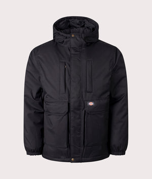 Dickies Plains Coat in Black, Waterproof. EQVVS Front Shot