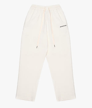 Relaxed Fit Seersucker Trousers In Off White by MKI MIYUKI ZOKU. EQVVS Front Angle Shot. 
