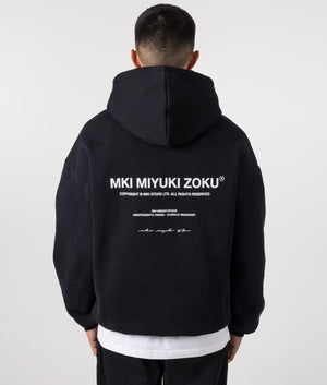 MKI Miyuki Zoku Black Design Studio Hoodie. Shot at EQVVS. Back shot. 
