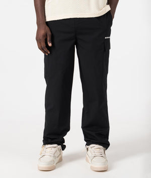 Relaxed Fit Ripstop Cargo Pants in Black by MKI MIYUKI ZOKU. EQVVS Front Model Shot.