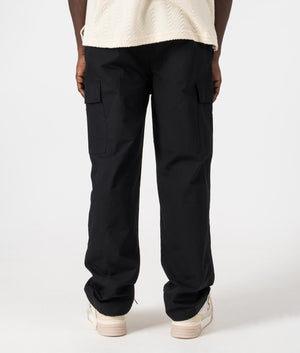 Relaxed Fit Ripstop Cargo Pants in Black by MKI MIYUKI ZOKU. EQVVS Back Model Shot.