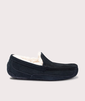 Ascot Slippers in Black by UGG. EQVVS Menswear side shot.