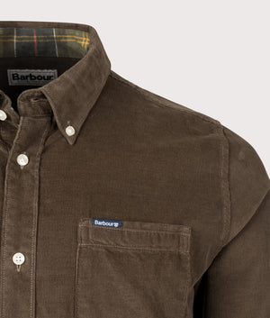 Barbour Ramsey Tailored Shirt in Brown. EQVVS Detail Shot.