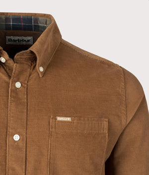 Barbour Ramsey Tailored Shirt in Sandstone Brown. Detail Shot at EQVVS