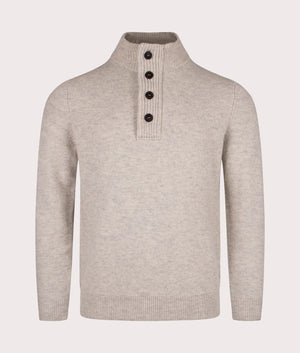 Barbour Lifestyle Essential Patch Half Zip Knitted Jumper in Pearl, 100% Wool. At EQVVS. Front detail shot