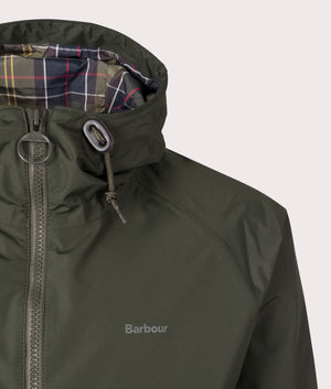 Barbour Hooded Domus Waterproof Jacket for Men in Sage and Tartan at EQVVS Close UpShot