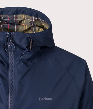 Barbour Hooded Domus Waterproof Jacket in Navy and Tart for Men at EQVVS Close Up