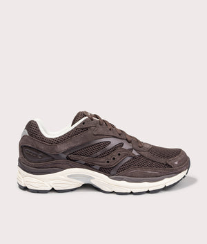 Progrid Omni 9 Sneakers in Coffee and Cream by Saucony at EQVVS. Side Angle Shot.