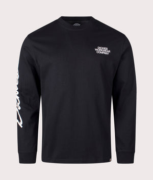 Dickies Industrial Long Sleeve T-Shirt in Black, Back Print and Relaxed Fit. EQVVS Front Shot