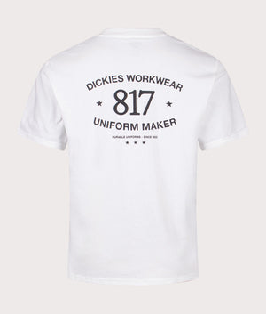 Dickies Victor T-Shirt in White with 817 Back Print. EQVVS Back Shot