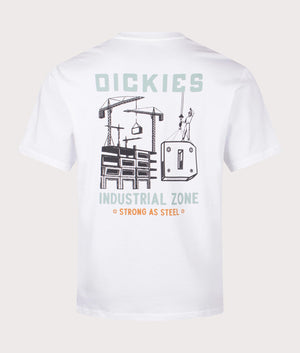 Dickies Industrial Zone T-Shirt in White. Shot at EQVVS. Reverse image. 