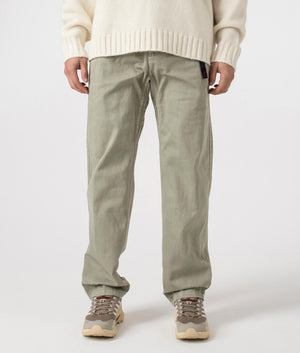 Gramicci Pigment Dye Pants in Pigment Sage Green, with integrated nylon belt, 100% cotton at EQVVS menswear. Front shot. 