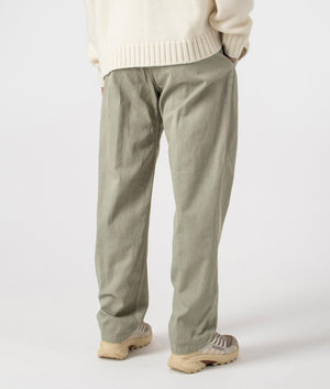 Gramicci Pigment Dye Pants in Pigment Sage Green, with integrated nylon belt, 100% cotton at EQVVS menswear. Back shot. 