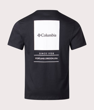 Columbia Barton Springs Graphic T-Shirt in Black. Shot at EQVVS. Back shot.