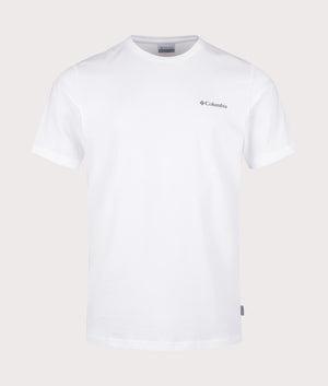 Explorers Canyon Back T-Shirt in White by Columbia. EQVVS Shot. 