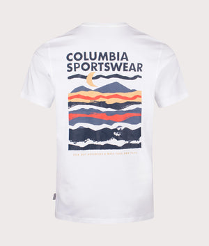 Explorers Canyon Back T-Shirt in White by Columbia. EQVVS Shot. 