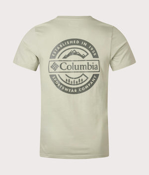 Columbia Rapid Ridge Back Graphic T-Shirt in Safari. Shot at EQVVS. Back shot. 