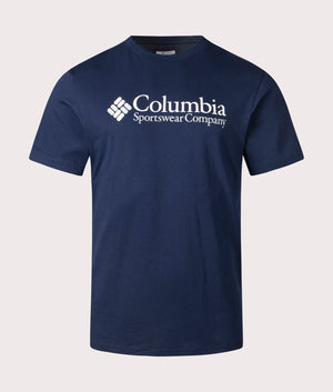 Columbia CSC Basic Logo T-Shirt in Collegiate Navy. Shot at EQVVS. Front shot. 