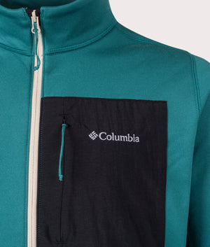 Columbia Hike Quarter Zip II Sweatshirt in River Blue/Dark Stone. Shot at EQVVS. Detail shot