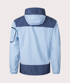 Columbia Challenger Windbreaker Anorak in Ripple Blue/Dark Mountain. Shot at EQVVS. Back shot. 