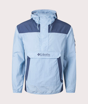 Columbia Challenger Windbreaker Anorak in Ripple Blue/Dark Mountain. Shot at EQVVS. Front shot. 