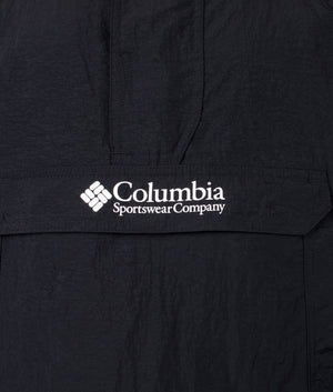 Columbia Challenger Windbreaker Anorak in Black. Shot at EQVVS. Detail shot