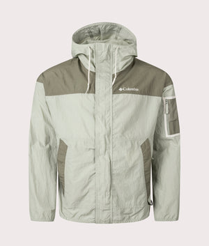 Columbia Challenger II Windbreaker in Safari. Shot at EQVVS.  Front shot. 