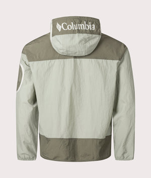 Columbia Challenger II Windbreaker in Safari. Shot at EQVVS.  Back shot. 