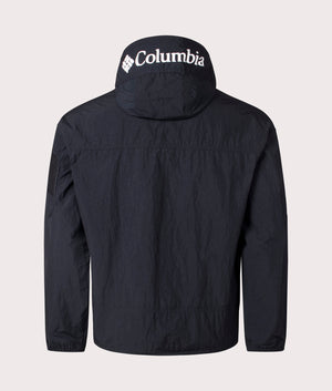 Columbia Challenger II Windbreaker in Black. Shot at EQVVS. Back shot. 